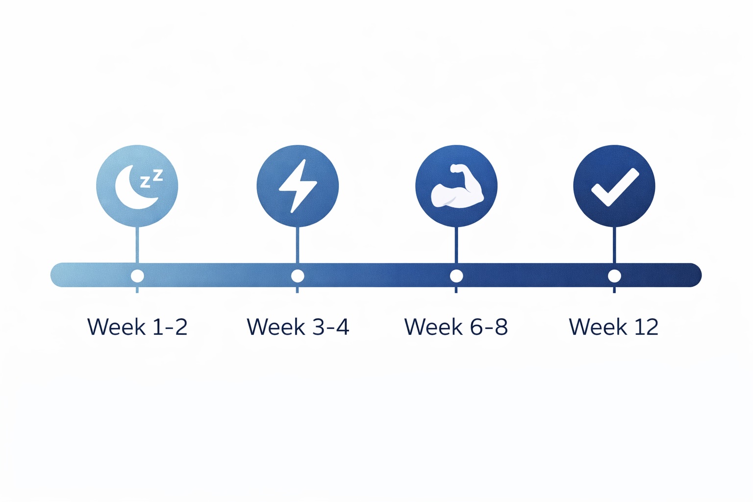 Infographic showing the four key milestone phases during the first 90 days of testosterone replacement therapy